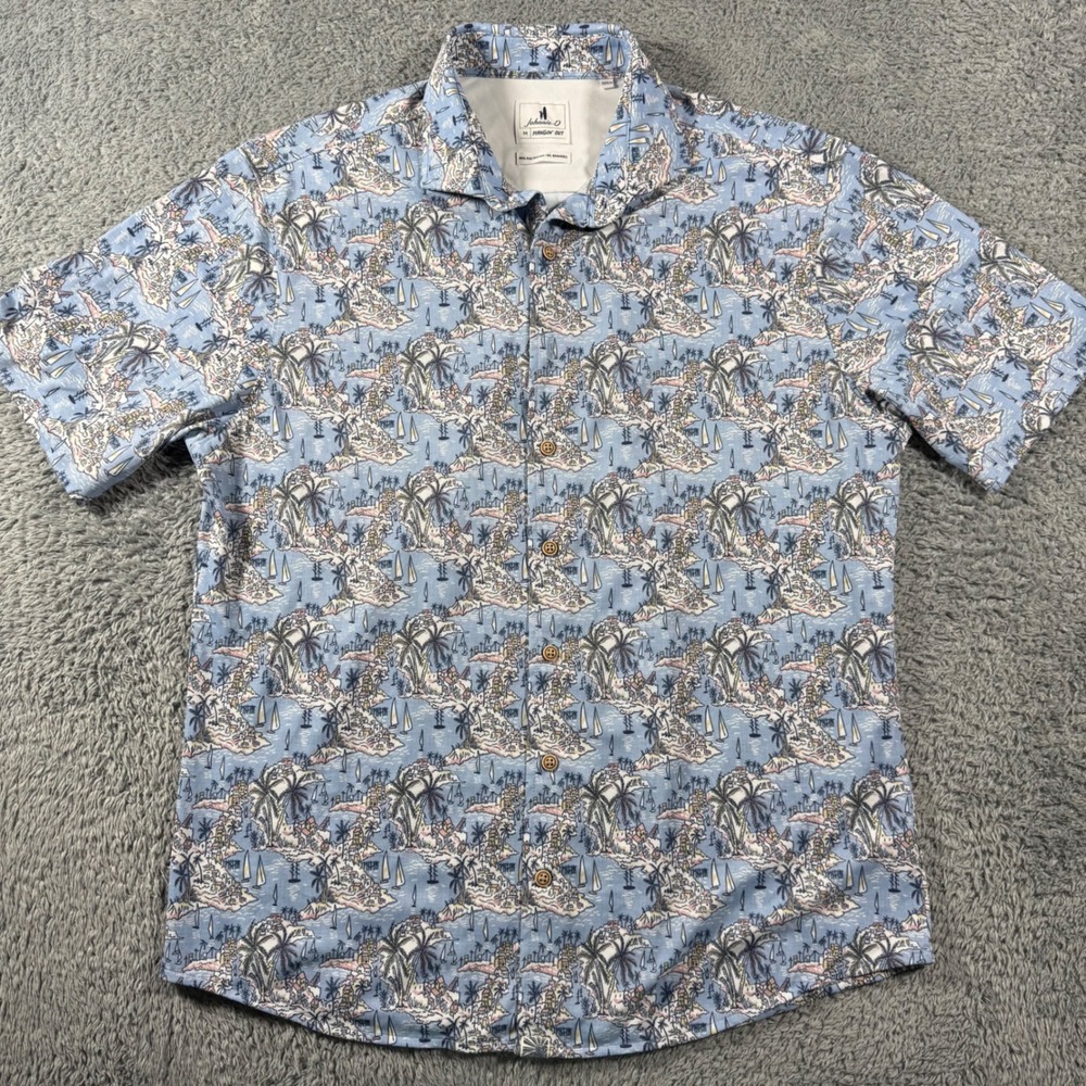 Johnnie-O Printed Mesh Button Shirt Otto Mens Medium Performance Nautical